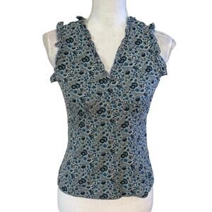 Vintage Old Navy Size S Floral Sleeveless Babydoll Tank Top Blue Y2K 90s